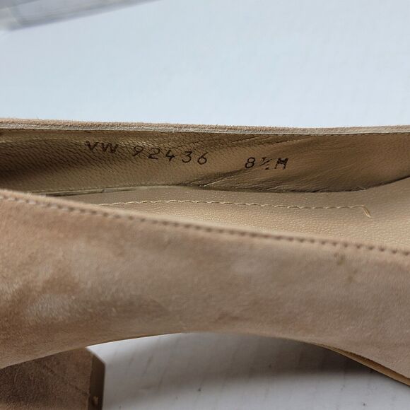 Stuart Weitzman Marymid Beige Suede Block Heel Pump 8.5 Career Money Minimalist - Picture 10 of 11